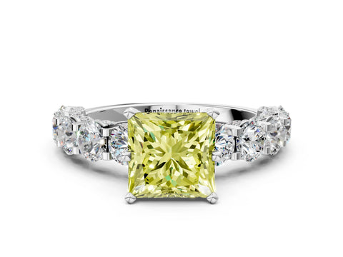 White gold Fancy Yellow Princess Cut Diamond Side Stone Engagement Ring with Four-Prong Setting_61