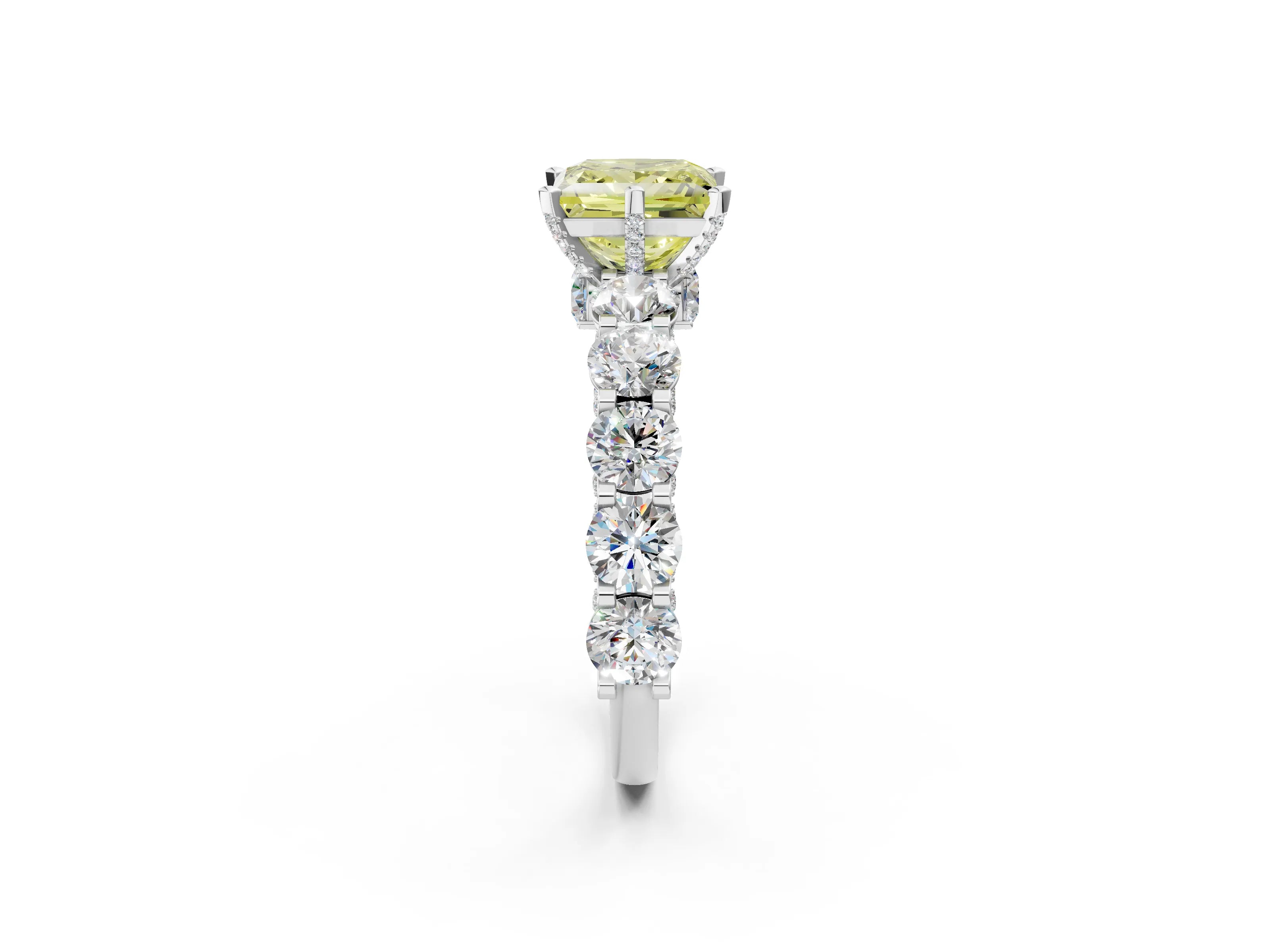 White gold Fancy Yellow Princess Cut Diamond Side Stone Engagement Ring with Four-Prong Setting_63