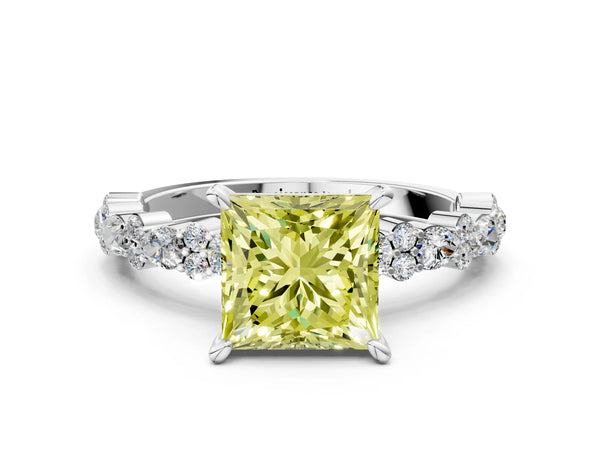 Platinum Princess Cut Pear Side Stone Engagement Ring Setting for Fancy Yellow Center