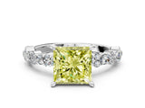 White gold Fancy Yellow Princess Cut Diamond Side Stone Solitaire Ring with Round  and Four-Prong Setting_24