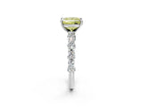 White gold Fancy Yellow Princess Cut Diamond Side Stone Solitaire Ring with Round  and Four-Prong Setting_26