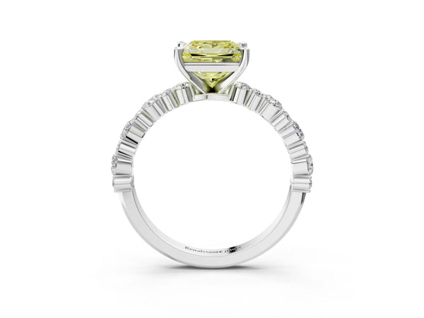 Platinum Princess Cut Pear Side Stone Engagement Ring Setting for Fancy Yellow Center