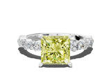 White gold Fancy Yellow Princess Cut Diamond Side Stone Solitaire Ring with Round  and Four-Prong Setting_76