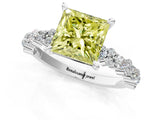 White gold Fancy Yellow Princess Cut Diamond Side Stone Solitaire Ring with Round  and Four-Prong Setting_77
