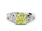 White gold Fancy Yellow Princess Cut Diamond Solitaire Celtic Knot Ring with Four-Prong Setting_41