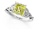 White gold Fancy Yellow Princess Cut Diamond Solitaire Celtic Knot Ring with Four-Prong Setting_42