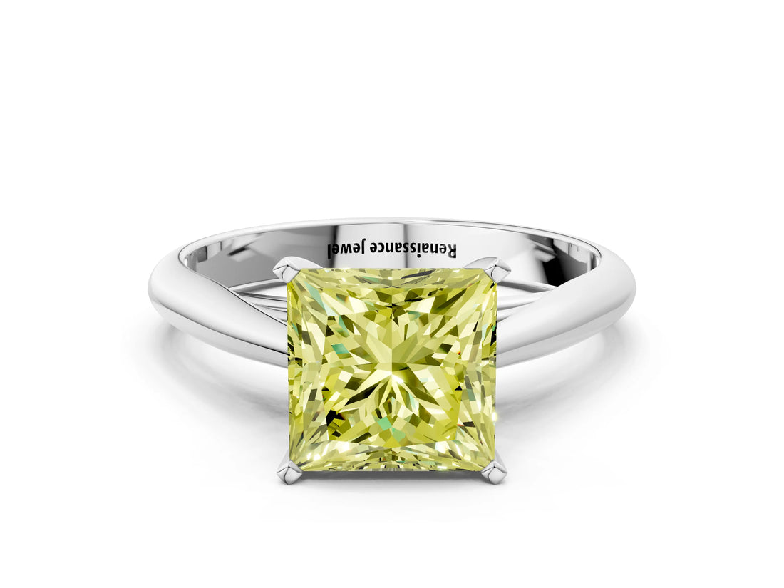 White gold Fancy Yellow Princess Cut Diamond Solitaire Engagement Ring with Cathedral Setting and Four-Prong Mount_53