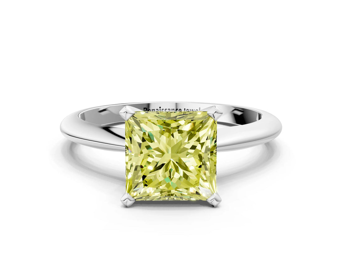 White gold Fancy Yellow Princess Cut Diamond Solitaire Engagement Ring with Classic Band and Four-Prong Setting_29