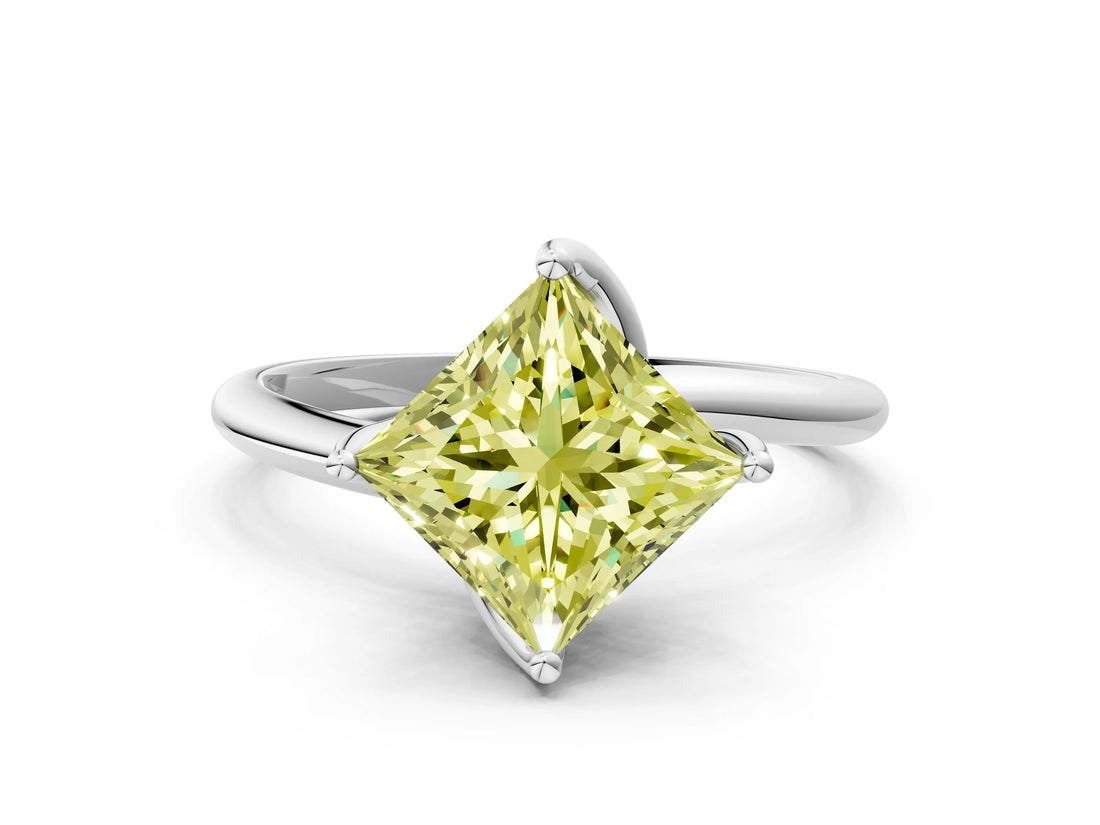 White gold Fancy Yellow Princess Cut Diamond Solitaire Engagement Ring with Four-Prong Setting and Classic Band_20