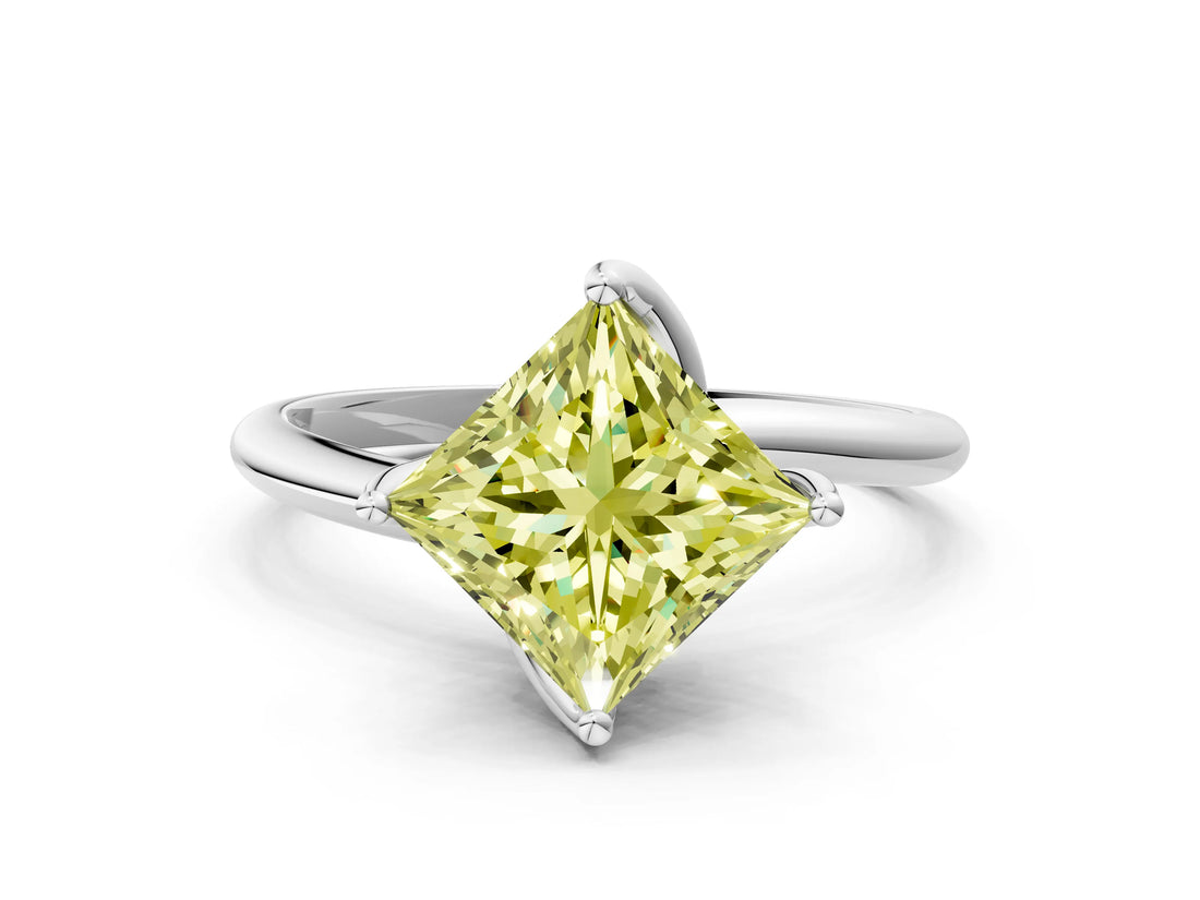 White gold Fancy Yellow Princess Cut Diamond Solitaire Engagement Ring with Four-Prong Setting and Classic Band_32