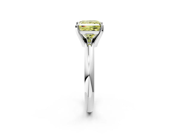 White gold Fancy Yellow Princess Cut Diamond Solitaire Engagement Ring with Round Band and Four-Prong Setting