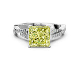 White gold Fancy Yellow Princess Cut Diamond Solitaire Engagement Ring with Twisted Pavé Band and Four-Prong Setting_79