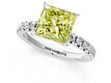 White gold Fancy Yellow Princess Cut Diamond Solitaire Pavé Engagement Ring with Round Band and Prong Setting_86