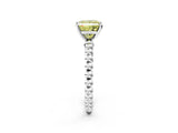 White gold Fancy Yellow Princess Cut Diamond Solitaire Ring with Beaded Band and Prong Setting_121