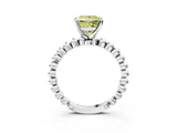 White gold Fancy Yellow Princess Cut Diamond Solitaire Ring with Beaded Band and Prong Setting_122