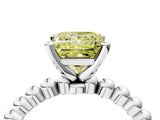 White gold Fancy Yellow Princess Cut Diamond Solitaire Ring with Beaded Band and Prong Setting_123