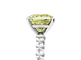 White gold Fancy Yellow Princess Cut Diamond Solitaire Ring with Beaded Band and Prong Setting_124