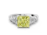 White gold Fancy Yellow Princess Cut Diamond Solitaire Ring with Filigree Band and Four-Prong Setting_16