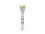 White gold Fancy Yellow Princess Cut Diamond Solitaire Ring with Filigree Band and Four-Prong Setting_19