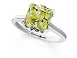 White gold Fancy Yellow Princess Cut Diamond Solitaire Ring with Flower Prong Setting and Classic Band_1
