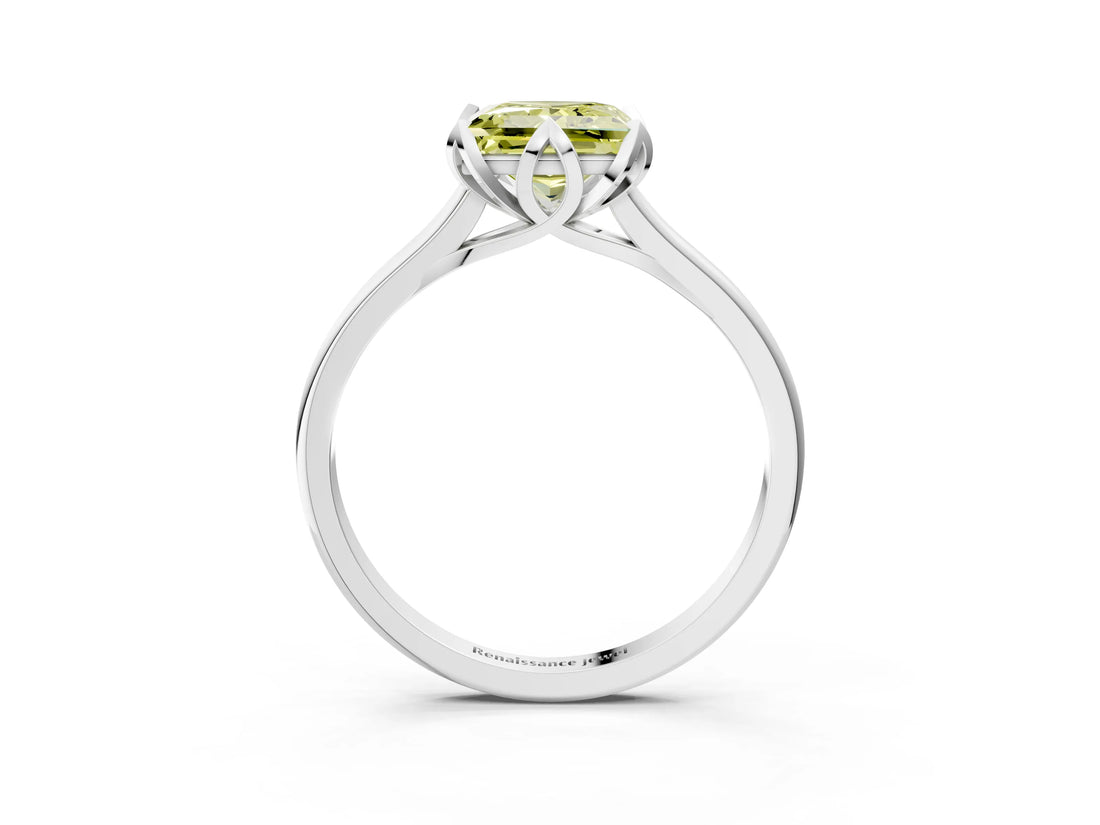 White gold Fancy Yellow Princess Cut Diamond Solitaire Ring with Flower Prong Setting and Classic Band_22