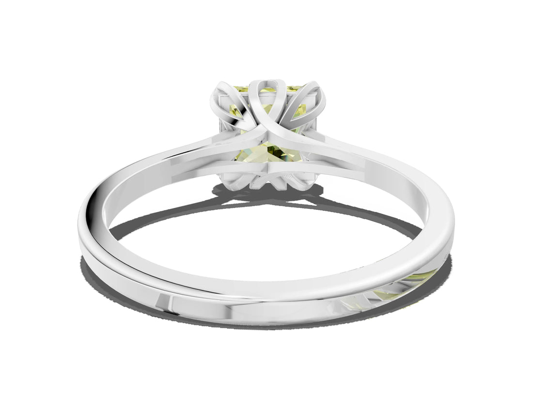 White gold Fancy Yellow Princess Cut Diamond Solitaire Ring with Flower Prong Setting and Classic Band_76