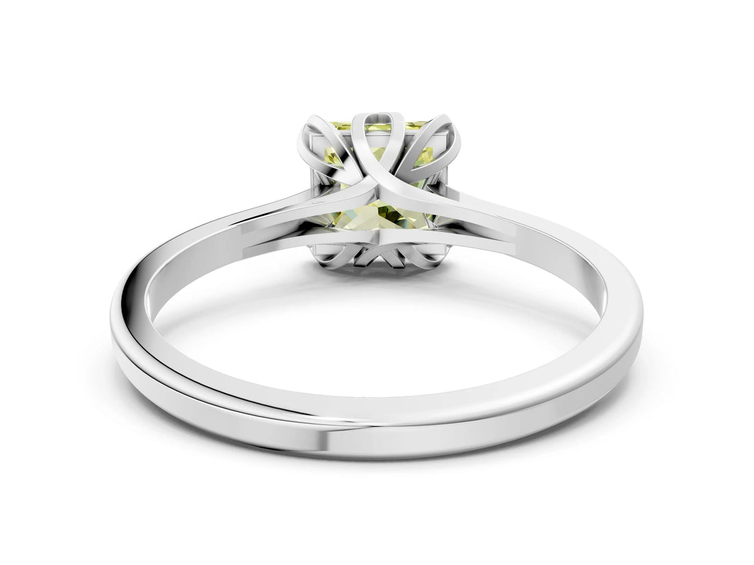 White gold Fancy Yellow Princess Cut Diamond Solitaire Ring with Flower Prong Setting and Classic Band_89