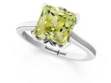 White gold Fancy Yellow Princess Cut Diamond Solitaire Ring with Flower Prong Setting and Classic Band_90