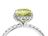 White gold Fancy Yellow Princess Cut Diamond Solitaire Ring with Four-Prong Setting and Pavé Band_7