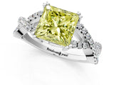 White gold Fancy Yellow Princess Cut Diamond Solitaire Ring with Four-Prong Setting and Twisted Pavé Band_17