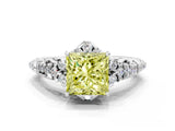 White gold Fancy Yellow Princess Cut Diamond Solitaire Ring with Hidden Halo and Pavé Band_39