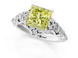 White gold Fancy Yellow Princess Cut Diamond Solitaire Ring with Hidden Halo and Pavé Band_40