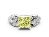 White gold Fancy Yellow Princess Cut Diamond Solitaire Ring with Milgrain Pavé Band and Four-Prong Setting_52