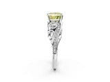 White gold Fancy Yellow Princess Cut Diamond Solitaire Ring with Milgrain Pavé Band and Four-Prong Setting_54