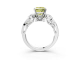 White gold Fancy Yellow Princess Cut Diamond Solitaire Ring with Milgrain Pavé Band and Four-Prong Setting_55