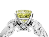 White gold Fancy Yellow Princess Cut Diamond Solitaire Ring with Milgrain Pavé Band and Four-Prong Setting_56