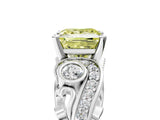 White gold Fancy Yellow Princess Cut Diamond Solitaire Ring with Milgrain Pavé Band and Four-Prong Setting_57
