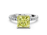 White gold Fancy Yellow Princess Cut Diamond Solitaire Ring with Pavé Band and Four-Prong Setting_28