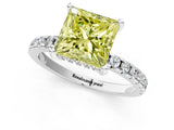 White gold Fancy Yellow Princess Cut Diamond Solitaire Ring with Pavé Band and Four-Prong Setting_30