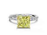 White gold Fancy Yellow Princess Cut Diamond Solitaire Ring with Pavé Band and Hidden Halo_32