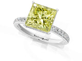 White gold Fancy Yellow Princess Cut Diamond Solitaire Ring with Pavé Band and Hidden Halo_33