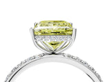 White gold Fancy Yellow Princess Cut Diamond Solitaire Ring with Pavé Band and Hidden Halo_36