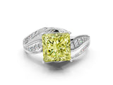 White gold Fancy Yellow Princess Cut Diamond Solitaire Ring with Prong Setting and Twisted Pavé Band_12