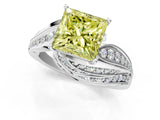 White gold Fancy Yellow Princess Cut Diamond Solitaire Ring with Prong Setting and Twisted Pavé Band_13