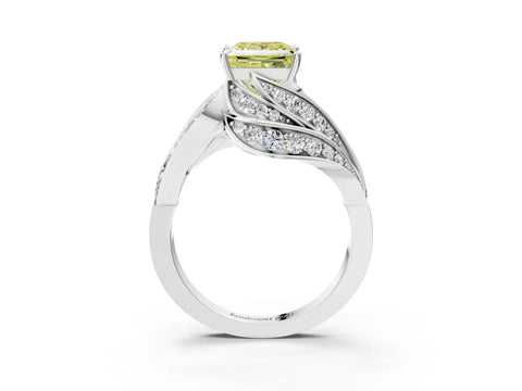 White gold Fancy Yellow Princess Cut Diamond Solitaire Ring with Prong Setting and Twisted Pavé Band_15