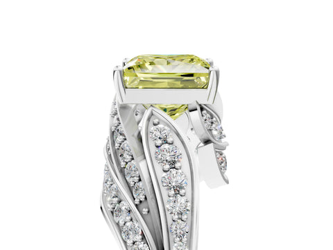 White gold Fancy Yellow Princess Cut Diamond Solitaire Ring with Prong Setting and Twisted Pavé Band_17