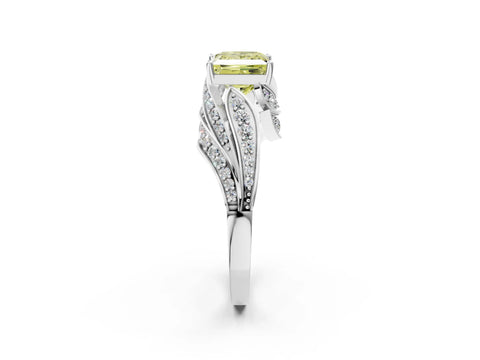 White gold Fancy Yellow Princess Cut Diamond Solitaire Ring with Prong Setting and Twisted Pavé Band_2