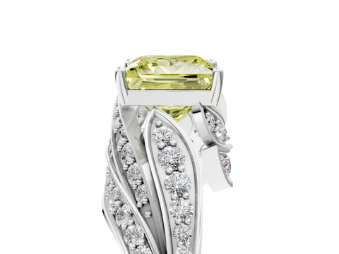 White gold Fancy Yellow Princess Cut Diamond Solitaire Ring with Prong Setting and Twisted Pavé Band_5