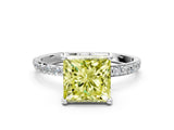 White gold Fancy Yellow Princess Cut Diamond Solitaire Ring with Round  Pavé Band and Prong Setting_72