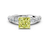 White gold Fancy Yellow Princess Cut Diamond Solitaire Ring with Shared Prong Pavé Band and Four-Prong Setting_46